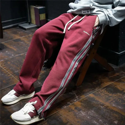 Sweatpants for Men Cotton Trousers Man Sports Pants Autumn and Winter Striped Goth Straight Harajuku Retro Needle Track Big Size