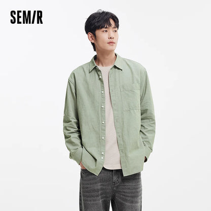 Semir Long Sleeve Shirt Men Cotton and Linen Shirt Coat 2025 New Summer Style Top for Commuting and Leisure