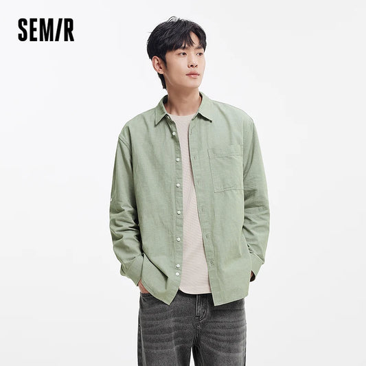 Semir Long Sleeve Shirt Men Cotton and Linen Shirt Coat 2025 New Summer Style Top for Commuting and Leisure