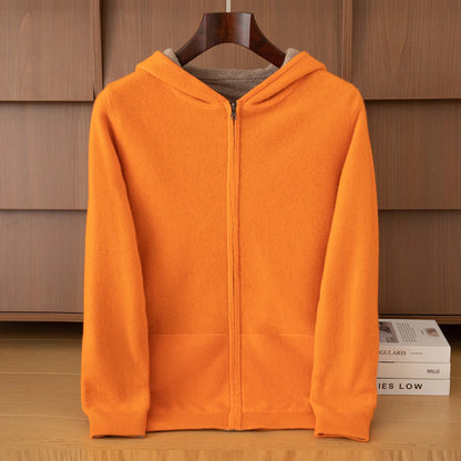 Double-Sided Cashmere Hooded Cardigan For Men Autumn And Winter Wearing Sweater Thickened Pure Wool Knitted Loose Zipper Coat