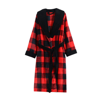 ex Thi Coral Fce Robe Long Flannel Pajamas Autumn Winter Home Clothes Air Conditioning Morning Gown Couple Pyjamas
