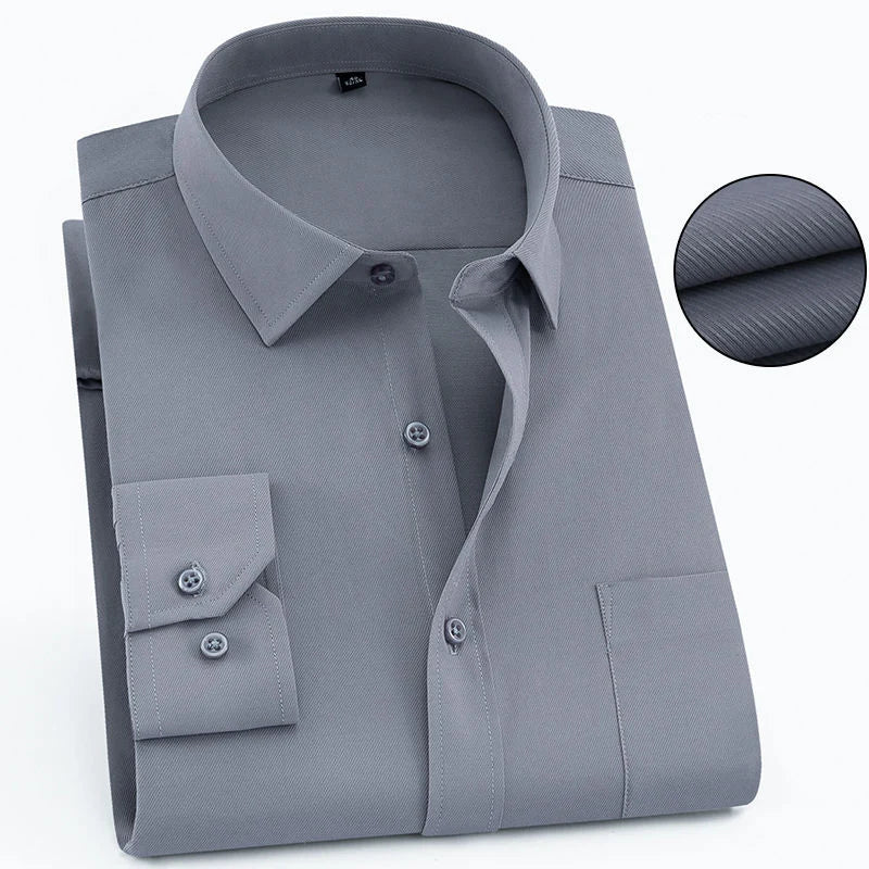 Men's Long Sleeved Classic Dress Shirt Spring Summer White Black Blue Pink Red Solid Chemise Homme Male Business Casual Shirts
