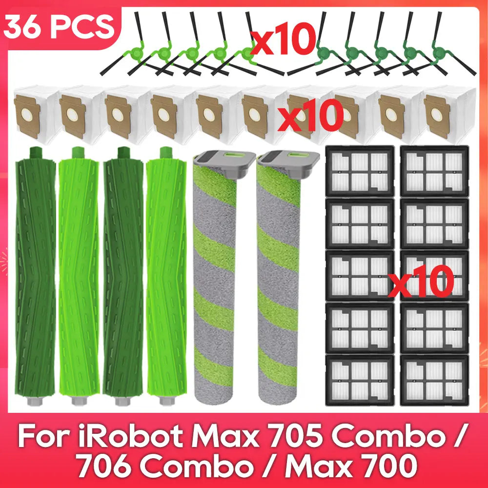 Fit For ( iRobot Romba Max 705 Combo / 706 Combo / Max 700 Series Combo ) Main Side Brush, Filter, Roller Mop, Dust Bag Part