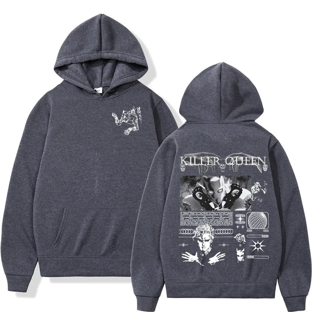 Anime Jojo Bizarre Adventure Hoodies Killer Queen Graphic Men Women Casual Sweatshirts Oversized Long Sleeves Fleece Pullovers