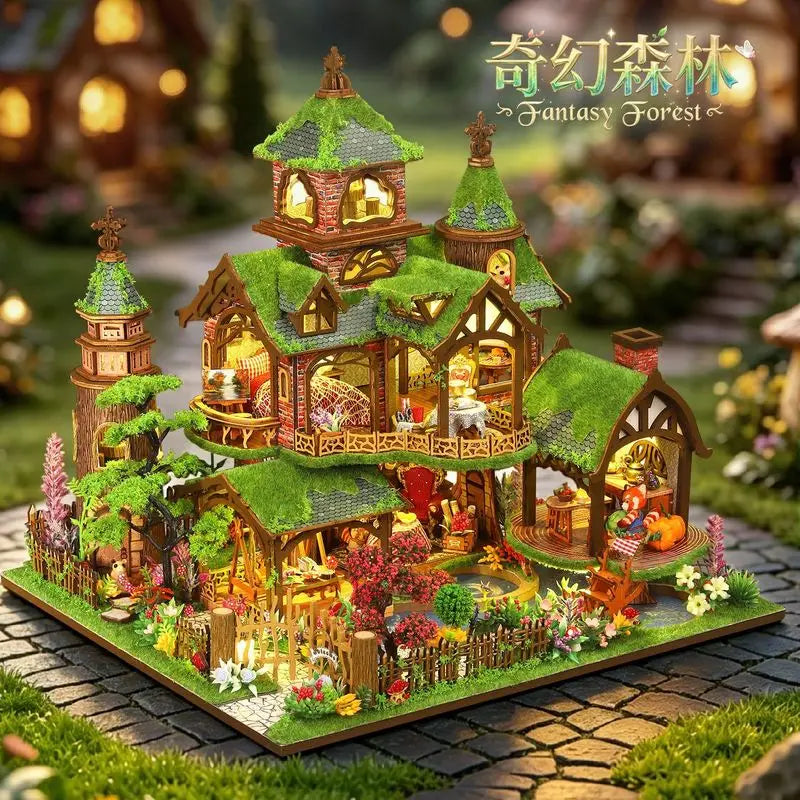 Jiate Diy Miniature House Fantasy Forest Handmade Wooden Chinese Style Large Villa Creative Birthday Gift For Women Home Decor