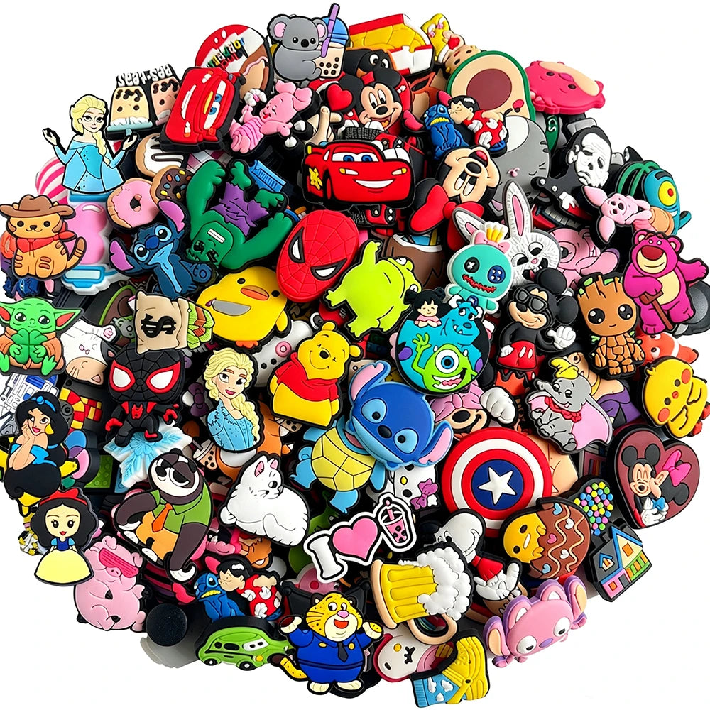 30-200Pcs Random Mixed Cartoon Shoe Charms fit Clog Sandal Accessories Shoes Decoration Wristband Buckle Kids Party Gifts