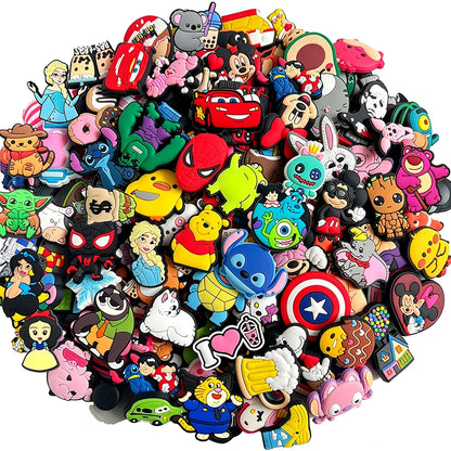 30-200Pcs Random Mixed Cartoon Shoe Charms fit Clog Sandal Accessories Shoes Decoration Wristband Buckle Kids Party Gifts