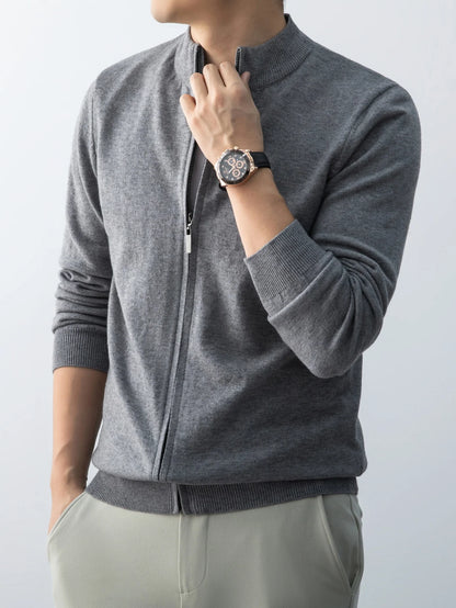 Wool Knitted Cardigan Men's 2026 New Spring and Autumn Fashion Stand-up Collar Top Casual Zipper Sweater Business Casual Jacket