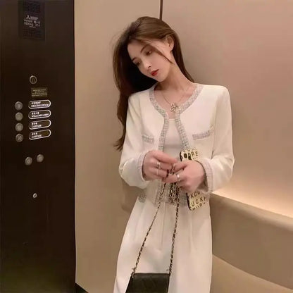 Elegant Fashion Set Women's Spring Autumn New Style Small Fragrance Wind Coat Wide Leg Pants Two Piece Set High Waist Long Pants