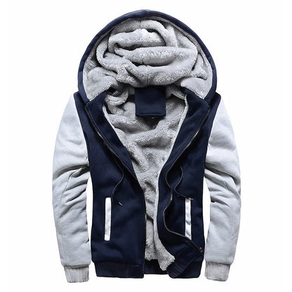 Men's Winter Jackets Thick Warm Jacket Brand Sportswear Coat Pants Solid Color Fleece Zipper Hooded Long Sleeved Male Outerwear