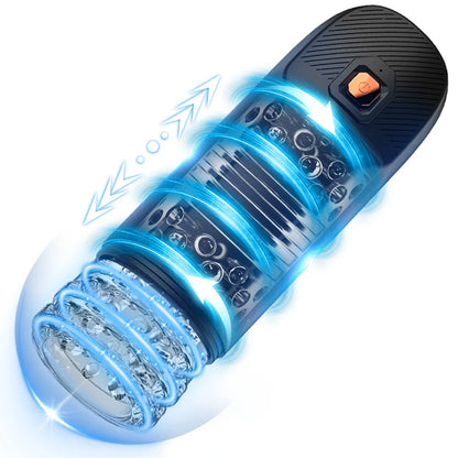 Male Masturbator Adult Sex Toys Automatic Stroker with 9 Thrusting & Rotating 3D Realistic Transparent Textured Sex Machine