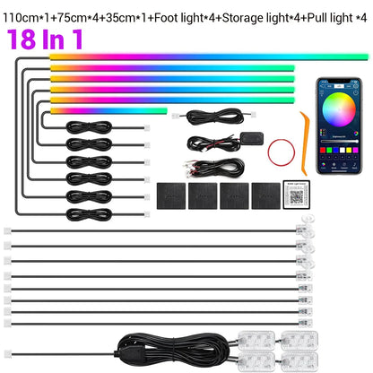 Car Led Interior Light Strip Kit Dynamic RGB Automotive LED Ambient Lights Auto Neon Environmental Strip Music Sync App Control