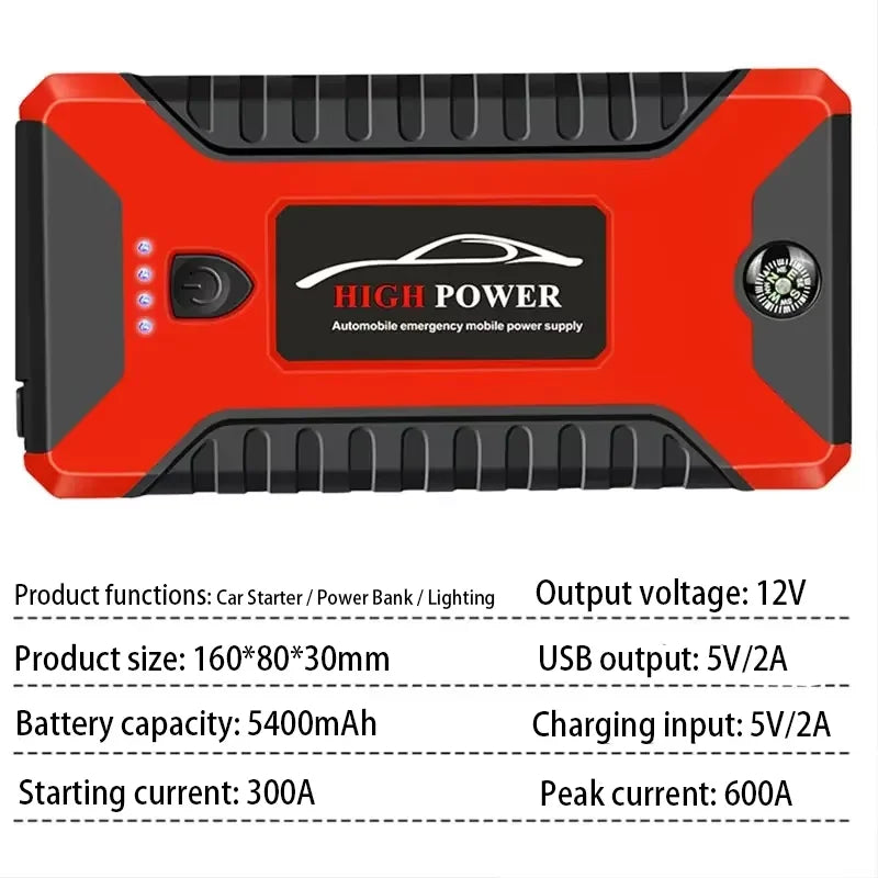 4 In 1 600A Jump Starter Power Bank 5400mAh  Air Compressor Tire Pump Portable Charger Car Booster Starting Device