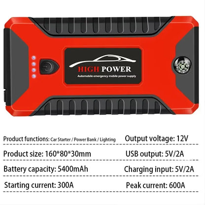 4 In 1 600A Jump Starter Power Bank 5400mAh  Air Compressor Tire Pump Portable Charger Car Booster Starting Device