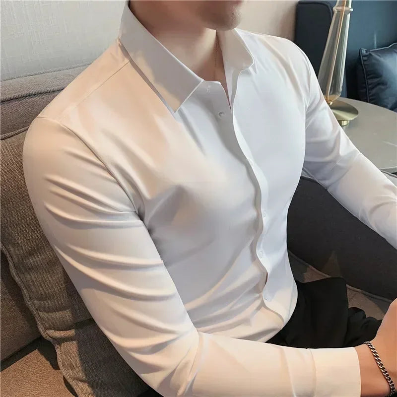 Premium Men's Ultra-Stretch Slim-fit Shirt - High-Quality Silky Business Formal Long-Sleeve Shirt for Social and Casual Wear