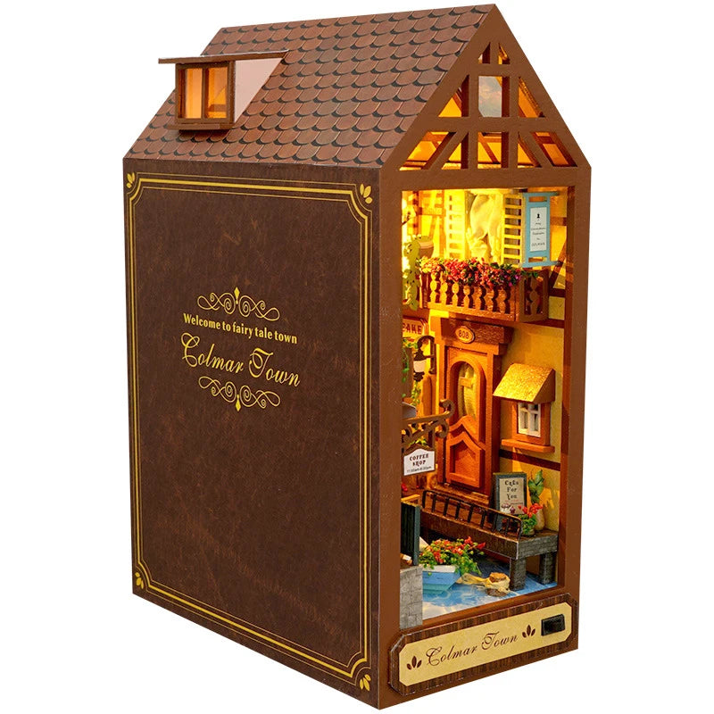 TC16/TC18/TC35/TC36/TC39 DIY Wooden Book Nook Shelf Insert Kit Bookshelf Forest House Dollhouse Bookend Toys Girls Xmas Gifts
