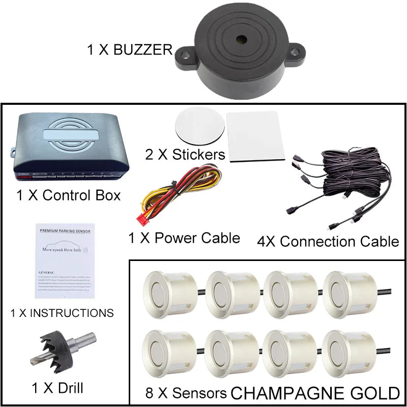 Universal 8 Sensor Parking Kit 22mm 12V Car Truck Buzzer Alarm Reverse Backup Radar Detection System