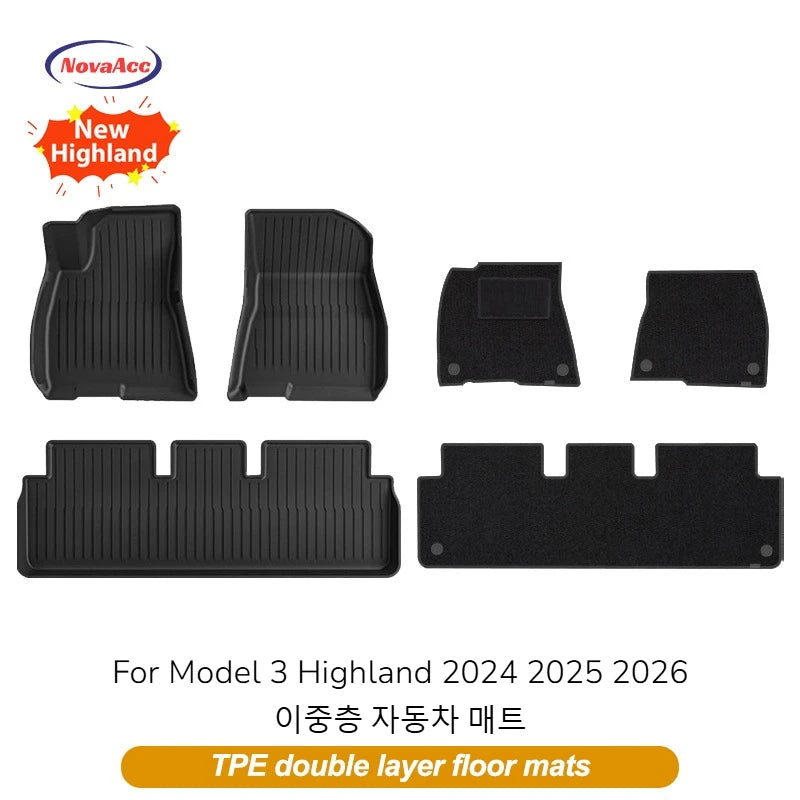 NovaAcc for Tesla Model Y Juniper 2025 2026 Model 3 Highland Floor Mats Trunk Mats Cargo Liners TPE All Weather Water Proof