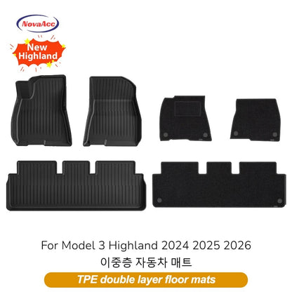 NovaAcc for Tesla Model Y Juniper 2025 2026 Model 3 Highland Floor Mats Trunk Mats Cargo Liners TPE All Weather Water Proof