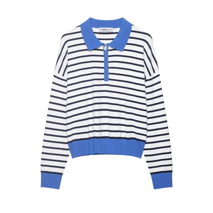Spring New ZR Women's Knitted Stripe  Shirt Fashionable Versatile Design Casual Business Leisure Polyester Fiber Long Sleeve