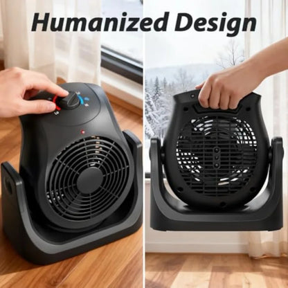 Portable Electric Space Heater Cooling Desk Fan 2 in 1 Heater Fan Combo with 45° Tilt 2 Wind Speeds 1500W Overheat Protection P
