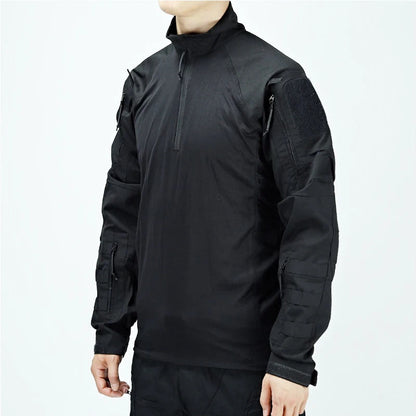 2024 Causal Men Tactical Shirts Long Sleeve Pullover Zip Shirt Breathable Outdoor Hunting Hiking Training Clothes Plus Size 4XL