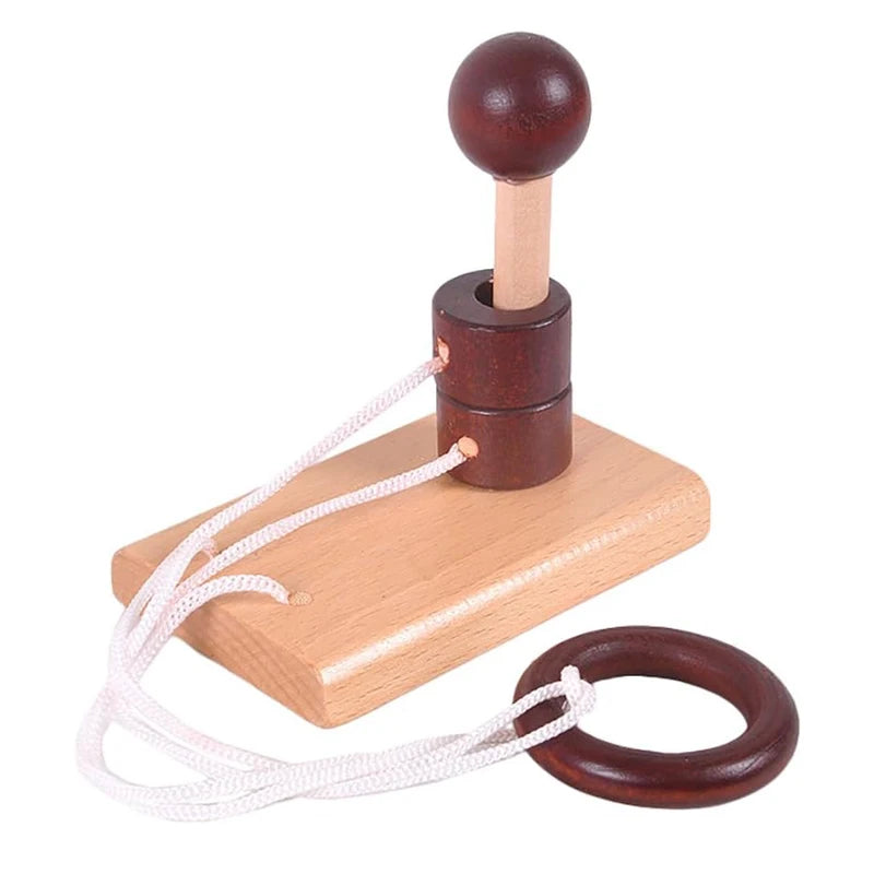 Classic Brain Teaser Puzzle Wooden Threading Rope Ring String Solution Central IQ Test Toys Educational Mind Games Kids Adults