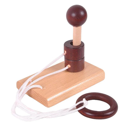 Classic Brain Teaser Puzzle Wooden Threading Rope Ring String Solution Central IQ Test Toys Educational Mind Games Kids Adults