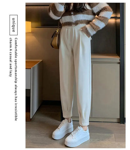 Autumn Winter High Waist Loose Thickened Fleece Harlan Pants Women's Casual Trousers Carrot Style Comfortable Loose Fit