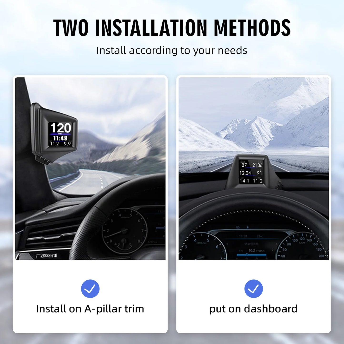 OBD2+GPS New Multi-function HUD Gadget On-board Computer A-pillar Trim Install RPM Turbo Oil Pressure Water Temp GPS Speedometer
