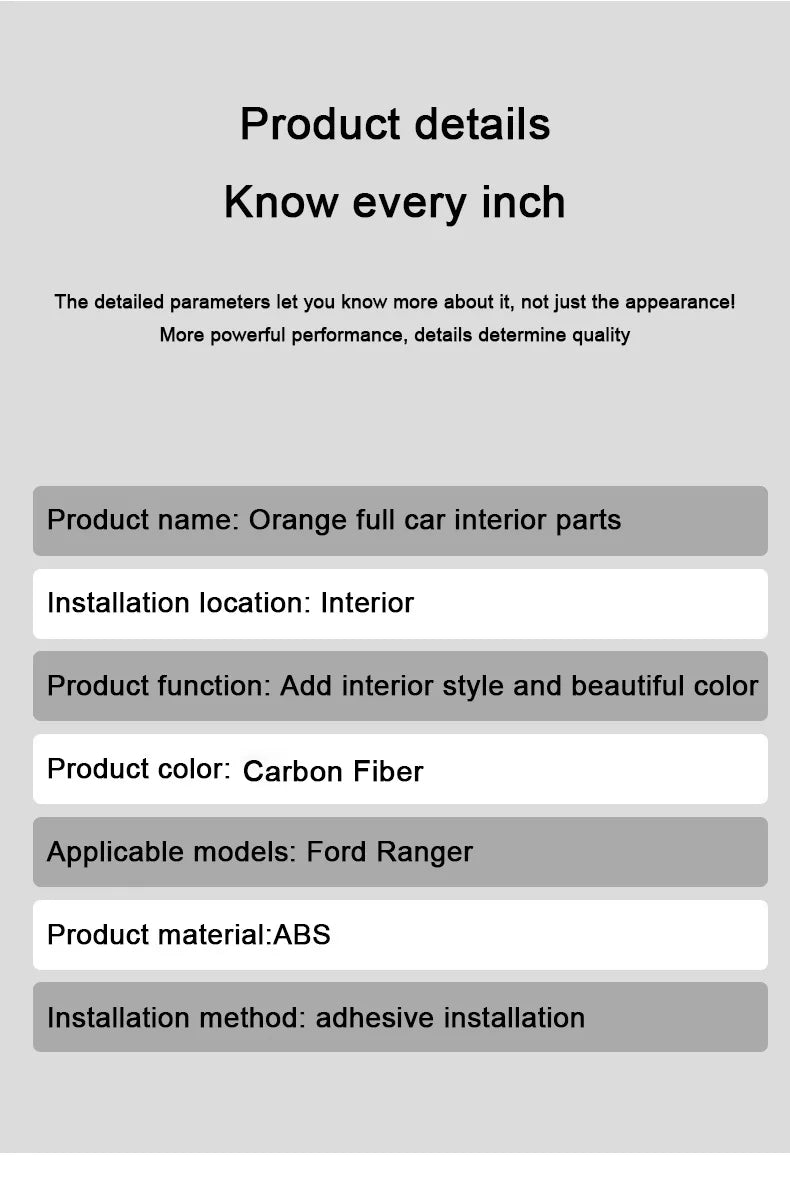 Carbon Fiber Car Interior Overlay Accessories For Ford Ranger Raptor Wildtrak T9 2022-2025, Central Gear Shift Panel Door Trim