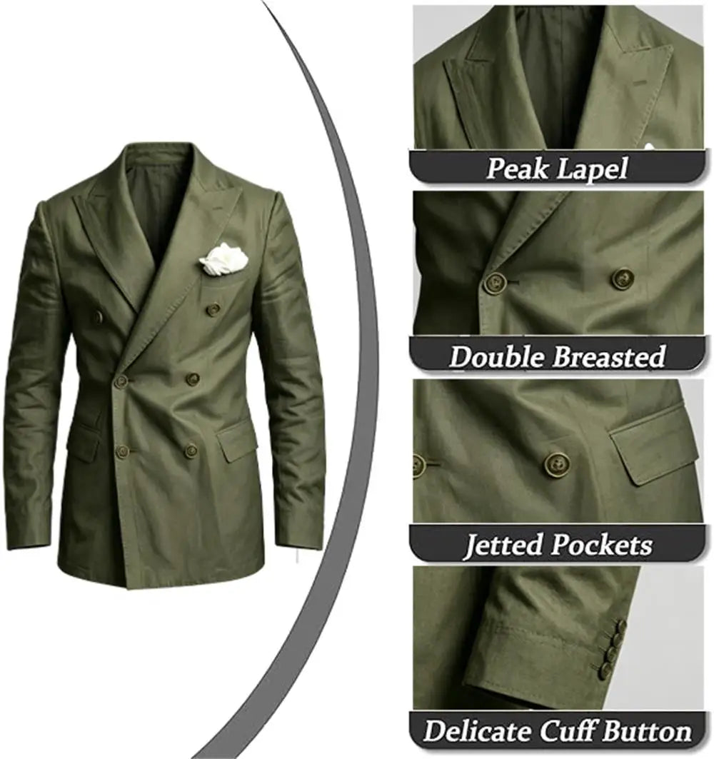 Men's Linen Blazer Jacket Summer Double Breasted Peak Lapel Slim Fit Lightweight Casual Linen Men Sport Coat For Gentlemen