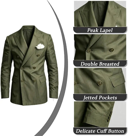 Men's Linen Blazer Jacket Summer Double Breasted Peak Lapel Slim Fit Lightweight Casual Linen Men Sport Coat For Gentlemen
