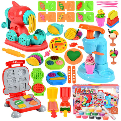 Play Dough Tools Slime Plasticine 3 in 1 Color Clay Cake Ice Cream Maker Noodle Machine DIY Mold Kit Kids Montessori Education