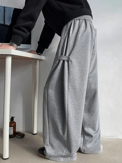 Men’s Grey Deconstructed Cargo Pants Heavyweight Oversized Wide Leg Trousers Floor Length Casual Streetwear for Spring Autumn