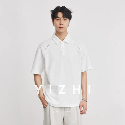 210g Heavyweight Polo Shirt Men Turn Down Collar Half Placket Short Sleeve Solid Color Tee Tops Summer 2026 New Arrival