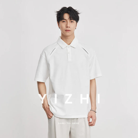 210g Heavyweight Polo Shirt Men Turn Down Collar Half Placket Short Sleeve Solid Color Tee Tops Summer 2026 New Arrival