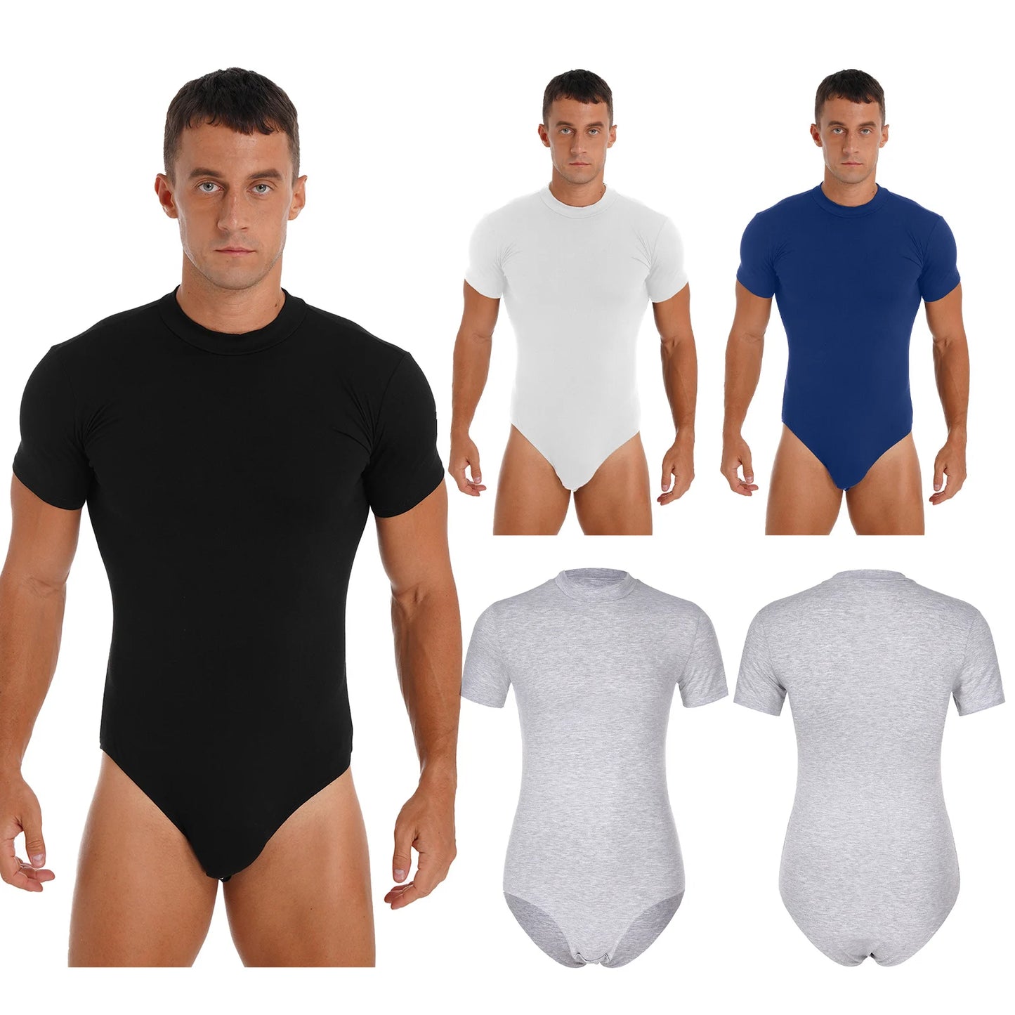 Men Casual Solid Color Skinny Romper Stretchy Undershirt Bodysuit Leotard for Shapewear Athletic Jumpsuit Swimwear Wetsuit