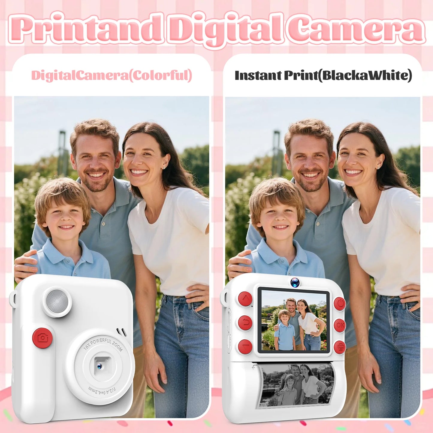 Kids Camera 1080P HD with Mini Thermal Printer Video Recorder Instant Print Photo Gift for Children