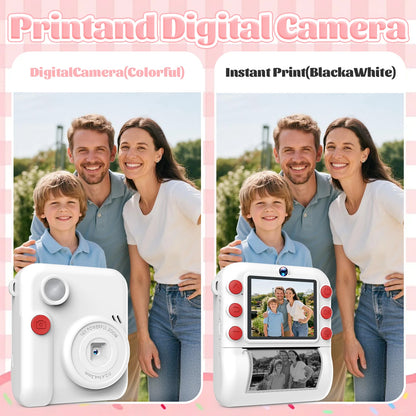 Kids Camera 1080P HD with Mini Thermal Printer Video Recorder Instant Print Photo Gift for Children