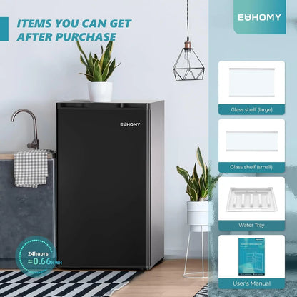 3.2 Cu.Ft Mini Fridge with Freezer, Single Door Compact Refrigerator, Adjustable Thermostat, Mini