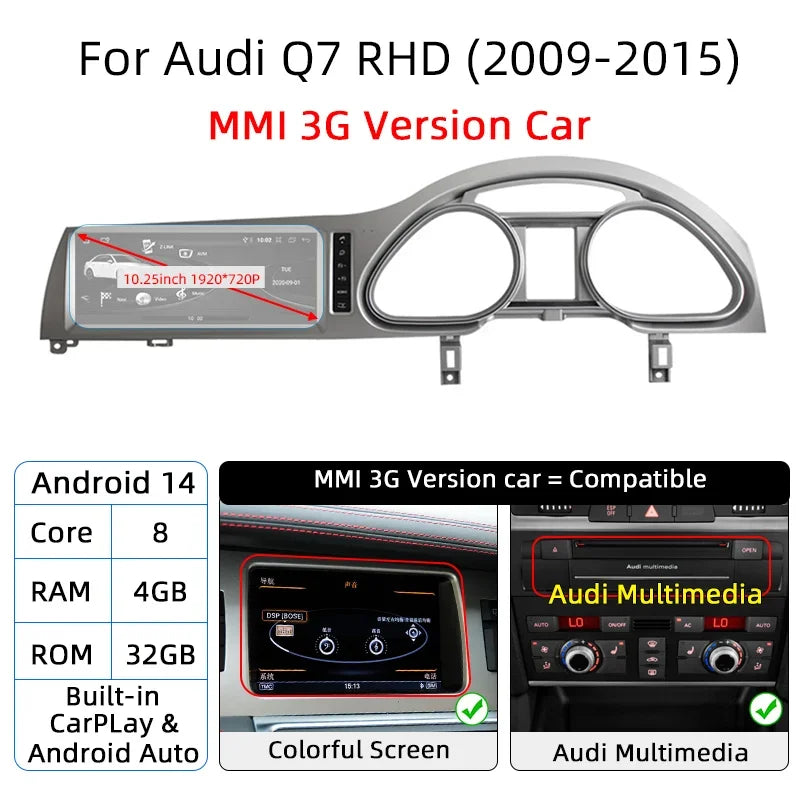 Android 14 Car Multimedia Player CarPlay For Audi Q7 4L RHD GPS Navigation Auto Radio Stereo DSP WIFI