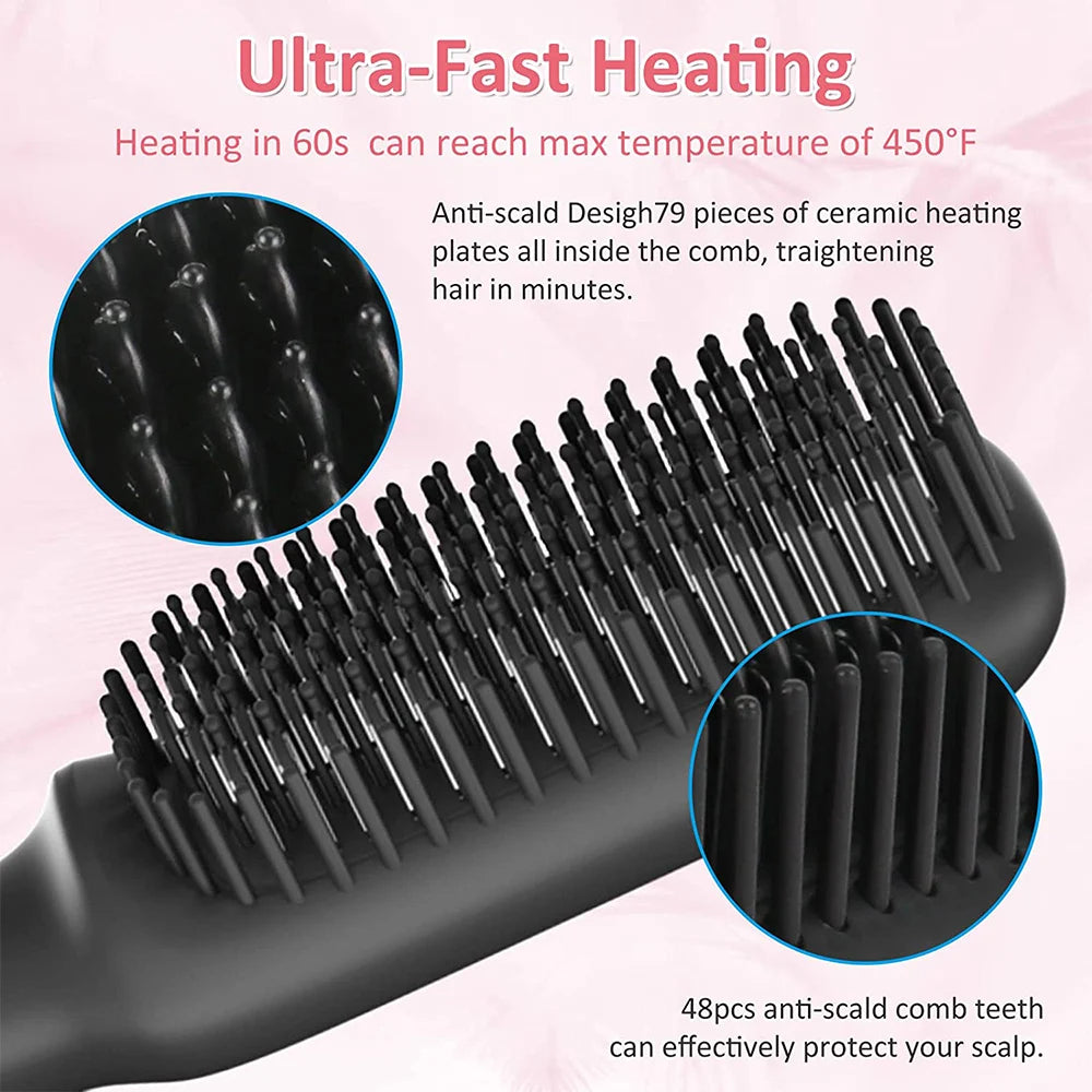 Hair Straightener Brush Comb Electric Hair Brushes Hot Comb Straightener For Hair Anti-scalding Ceramic Beard Straightener Brush