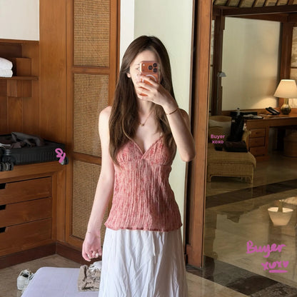 Brandy Melville Pure Cotton Three-Button Base Layer Vest Sweet Style V-Neck Sleeveless Tank Top for Women Spring Summer