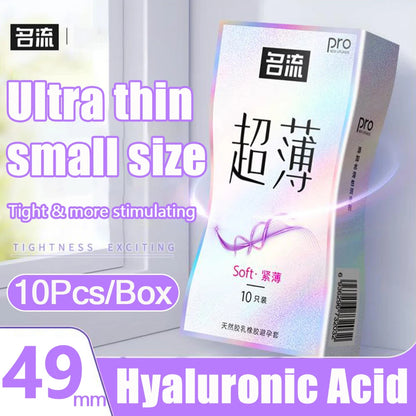 10pcs 49mm Tight Condoms Male Hyaluronic Acid Penis Sleeves Sexual Small Condom Erotic Sex Toys Sex Shop for Men Contraception