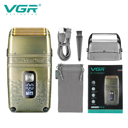 VGR professional high-end hair trimmer set, retro metal electric push shear, home LED intelligent digital hair clipper, shaver