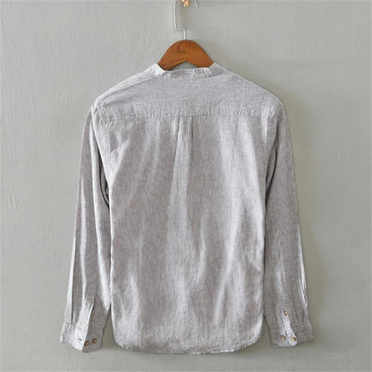 Mens Long Sleeve Business Casual Slim Fit Shirt Spring Autumn Stripe Cotton Linen Blend shirts Daily Commute Breathable tops