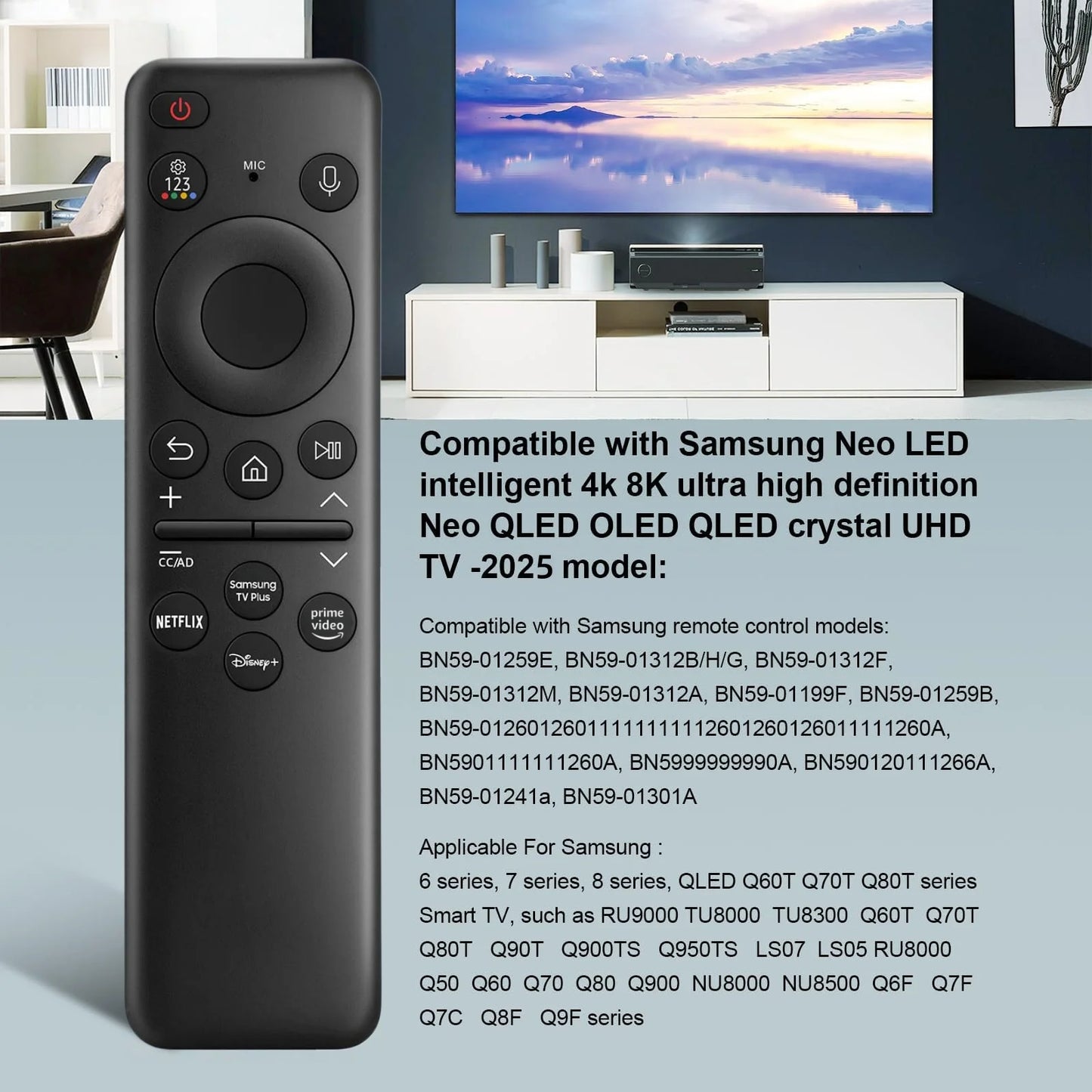 BN59-01432A TM2360E Rechargeable Voice Remote for Samsung Smart TVs, Replacement for All 2021–2025 Samsung TV Remote with Sloar
