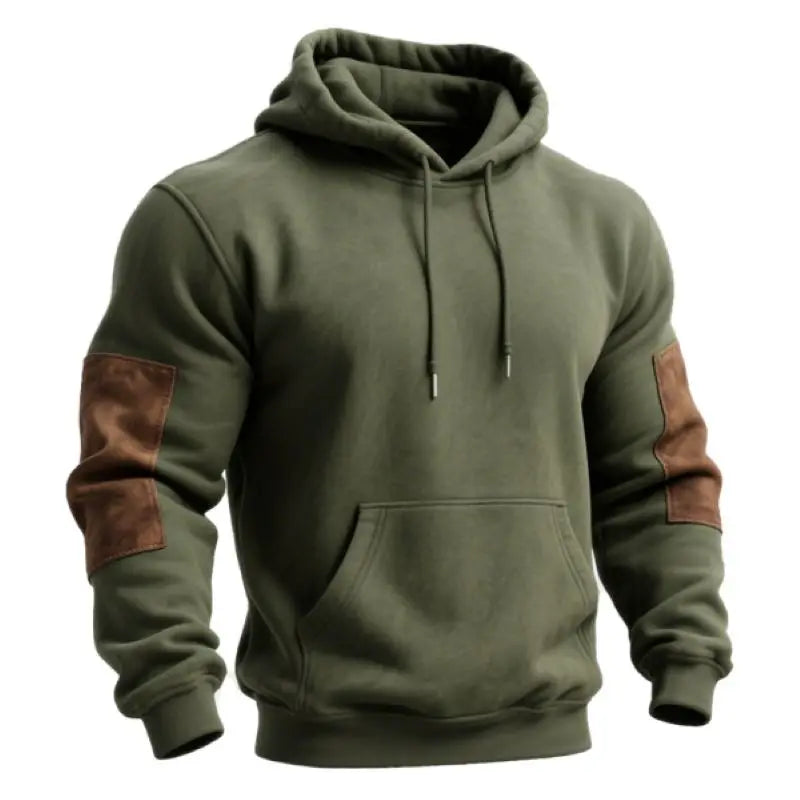 Men's Vintage Army Green Stitching Brown Suede Pocket Hoodie and Sweatpants Jogger Set