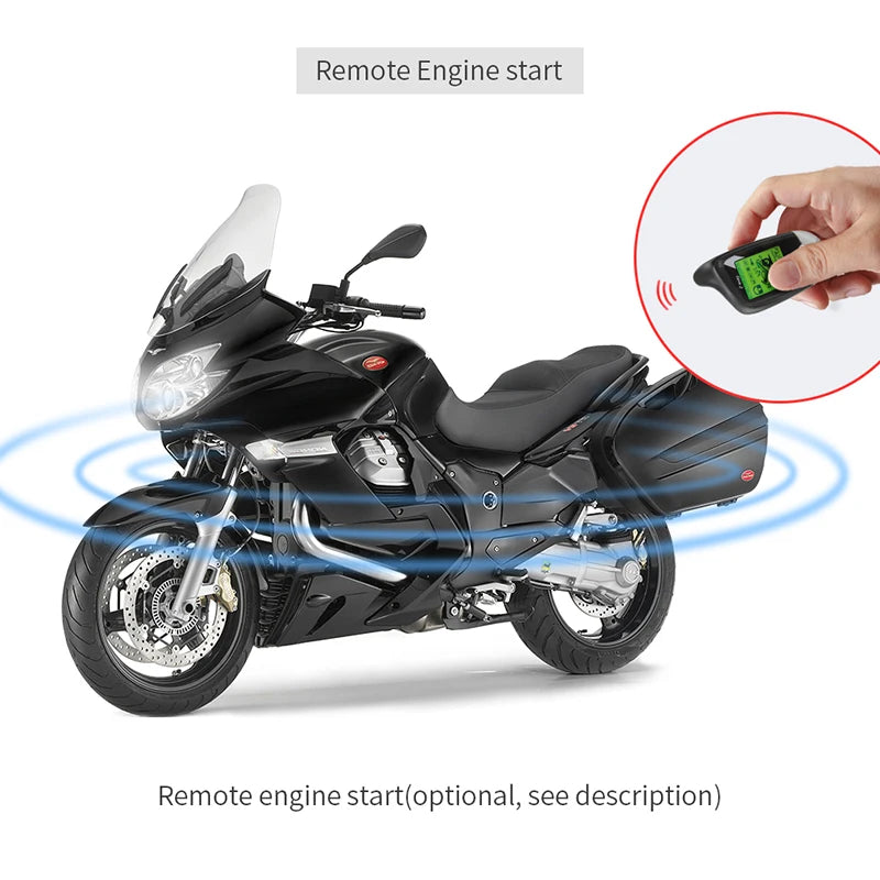 EASYGUARD 2 Way Motorcycle Alarm Kit Remote Engine Start Shock Sensor Motion Sensor Emergency Disarm LCD Display Anti Hijacking